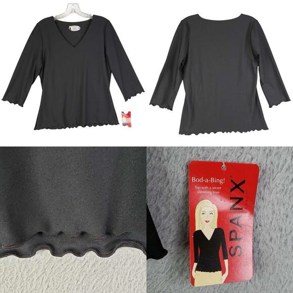 Spanx Top Womens Small Black V Neck Lettuce Edge Shirt Stretch Shape Wear Lining - Picture 1 of 8